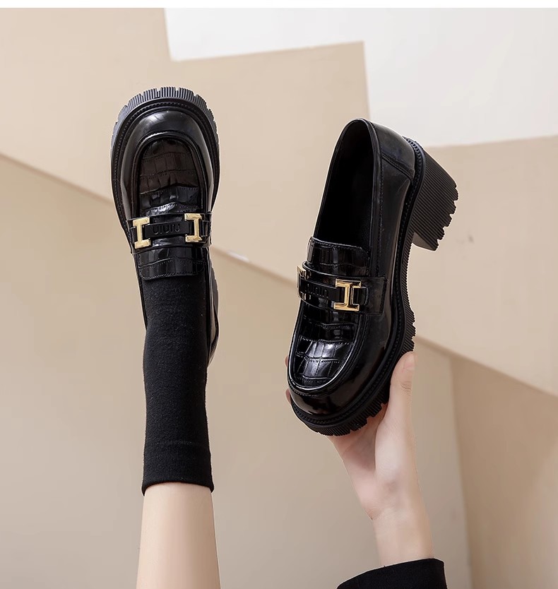 高跟单鞋女英伦风厚底小皮鞋小个子增高乐福鞋2025春秋新款豆豆鞋 - 图2