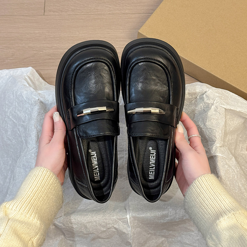 圆头乐福鞋女2026新款春秋单鞋英伦风厚底小皮鞋一脚蹬jk工作鞋子,淘宝优惠券,粉丝福利购,淘宝优惠卷