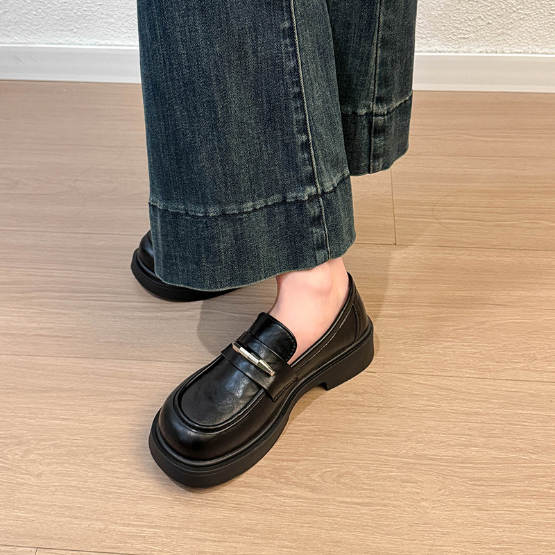 圆头乐福鞋女2026新款春秋单鞋英伦风厚底小皮鞋一脚蹬jk工作鞋子,淘宝优惠券,粉丝福利购,淘宝优惠卷