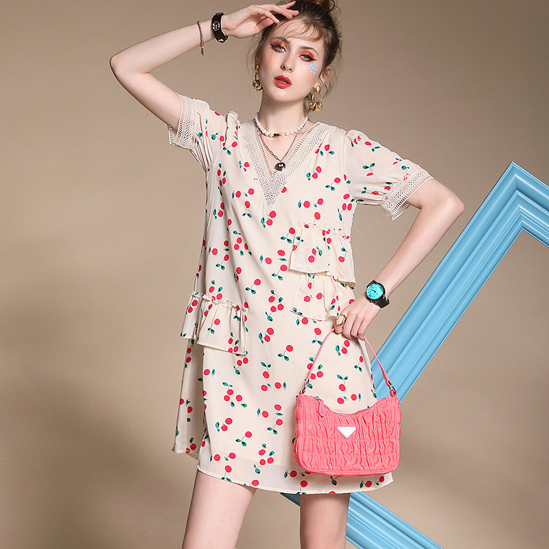 欧洲站2020夏季新款v领撞色连衣裙 evesec连衣裙