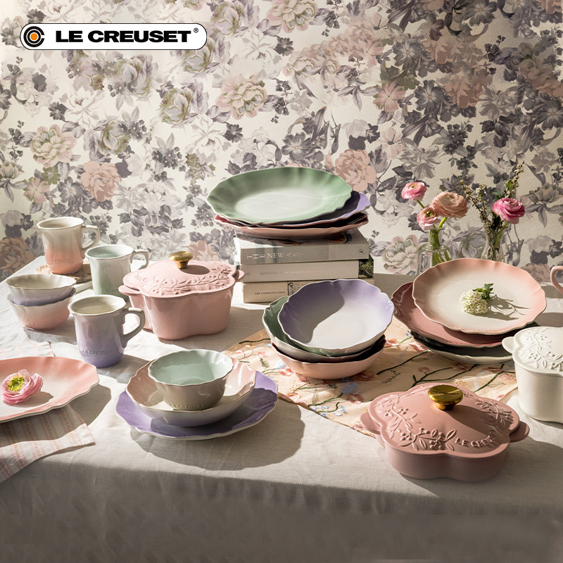 酷彩LE CREUSET法国宫廷花园系列瓷器花边碟盘子碗杯渐变炻瓷,淘宝优惠券,粉丝福利购,淘宝优惠卷