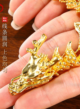 纯黄铜中国龙玩具生肖五爪金龙手把件办公室装饰可活动桌面小摆件