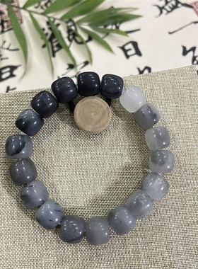 天然水墨风青花手串绕指柔烟灰渐变佛珠男女情侣手链文玩老型珠