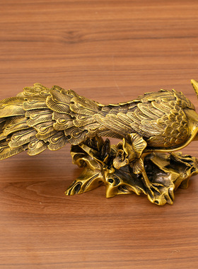 纯黄铜凤凰摆件展翅火凤凰龙凤呈祥瑞兽一对家居客厅吉祥装饰大号