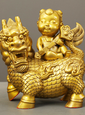 纯黄铜麒麟摆件全铜的卧室麒麟送子家居装饰工艺品礼品