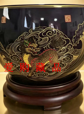 盆满钵满聚宝盆摆件对瓷缸办公室客厅装饰品