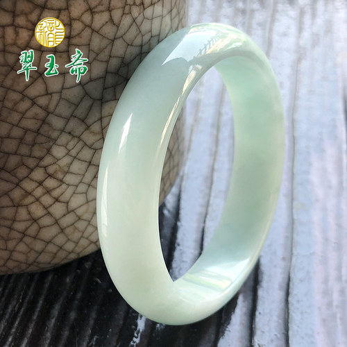 新龙翠玉斋正品天然A货翡翠缅甸玉手镯水润玉镯子正圈女款带证书 - 图2