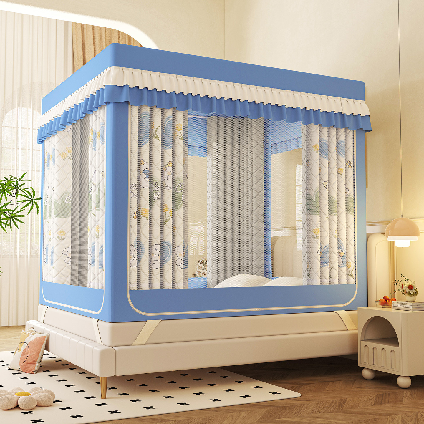 2025新款A类冬季保暖防寒防风夹棉遮光帘坐床蚊帐家用卧室1.8m2.0,淘宝优惠券,粉丝福利购,淘宝优惠卷