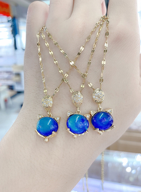 新款感温变色狐狸头项链女钛钢镀18K小众轻奢时尚百搭气质锁骨链