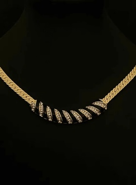 重工金属滴釉镶钻蛇骨项链