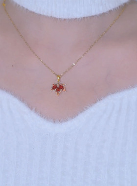 红色枫叶项链气质颈链锁骨链潮