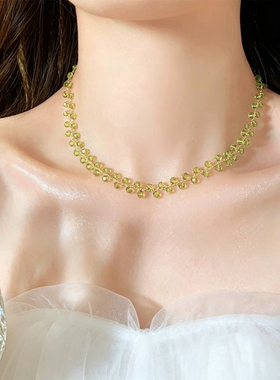 绿色水晶可抽拉调节项链女