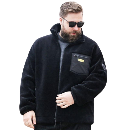 羊羔绒大码男装加绒加厚冬装加肥加大胖子肥佬摇粒绒宽松连帽外套 - 图3