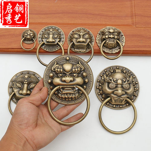 中式仿古小兽头抽屉门环铜拉手古典装饰拉环大门纯铜老虎头门把手 - 图0