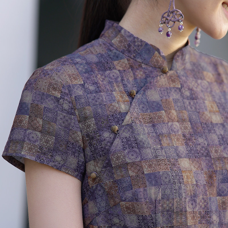 布符2023年夏季新款木扣传统旗袍 布符旗袍