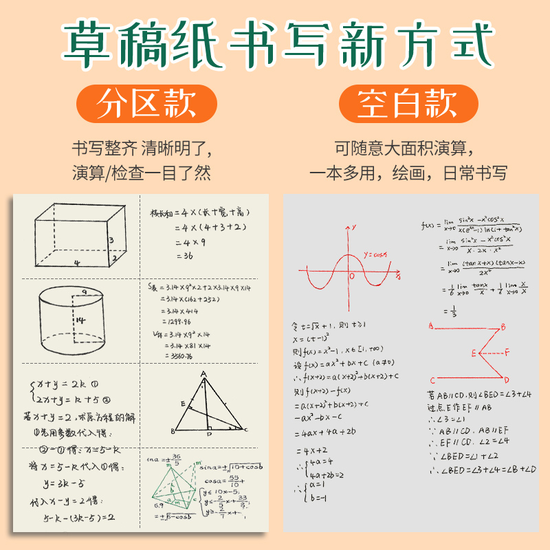 草稿本加厚分区可撕牛皮封面考研专用草稿纸空白纸张初中生演草纸 - 图0