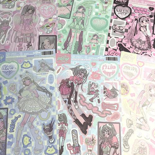 Peach韩国domi同款平替甜亚风动漫人物贴纸少女心咕卡手账装饰贴 - 图1