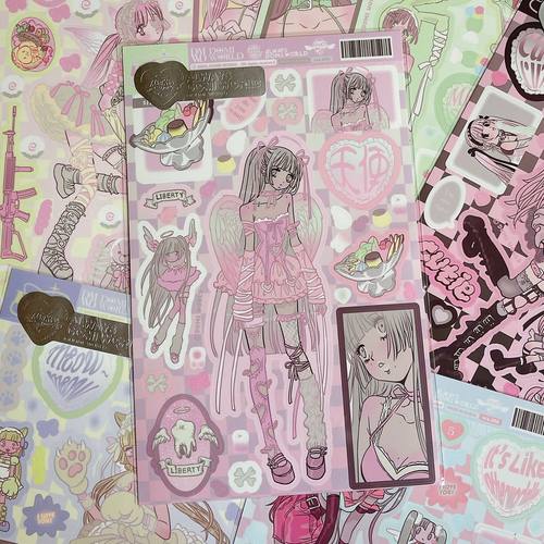 Peach韩国domi同款平替甜亚风动漫人物贴纸少女心咕卡手账装饰贴 - 图3