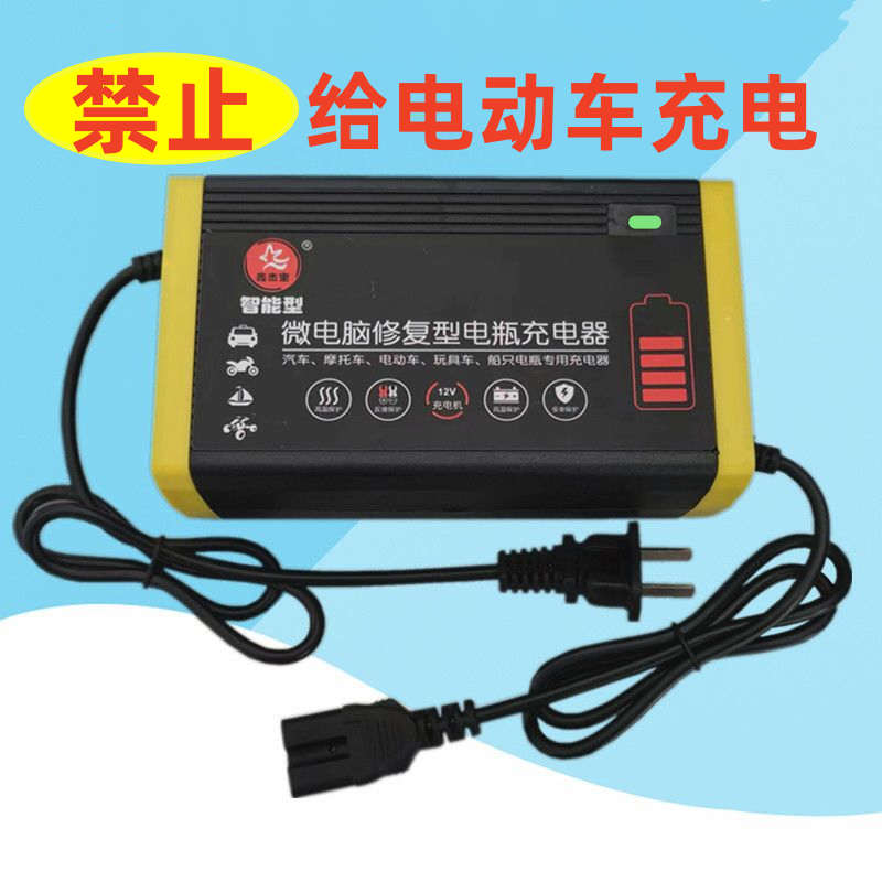 12伏电瓶充电器智能12V20AH32A45AH60A铅酸蓄电池充电机品字插头 - 图0
