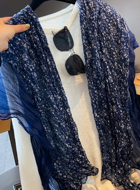 云南旅游蓝白碎花棉麻防晒披肩女