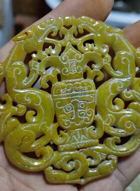 玉石原石仿古玉岫玉雕W双面刻花