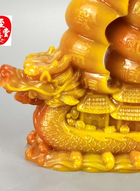 仿玉石原石仿古寿山石雕田黄石超大龙舟摆件龙船客厅装饰品