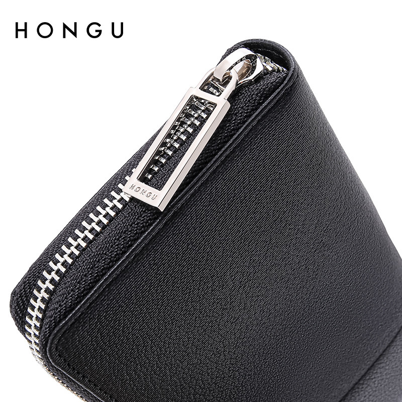 红谷男士真皮长款拉链手抓牛皮钱夹 红谷男包钱包