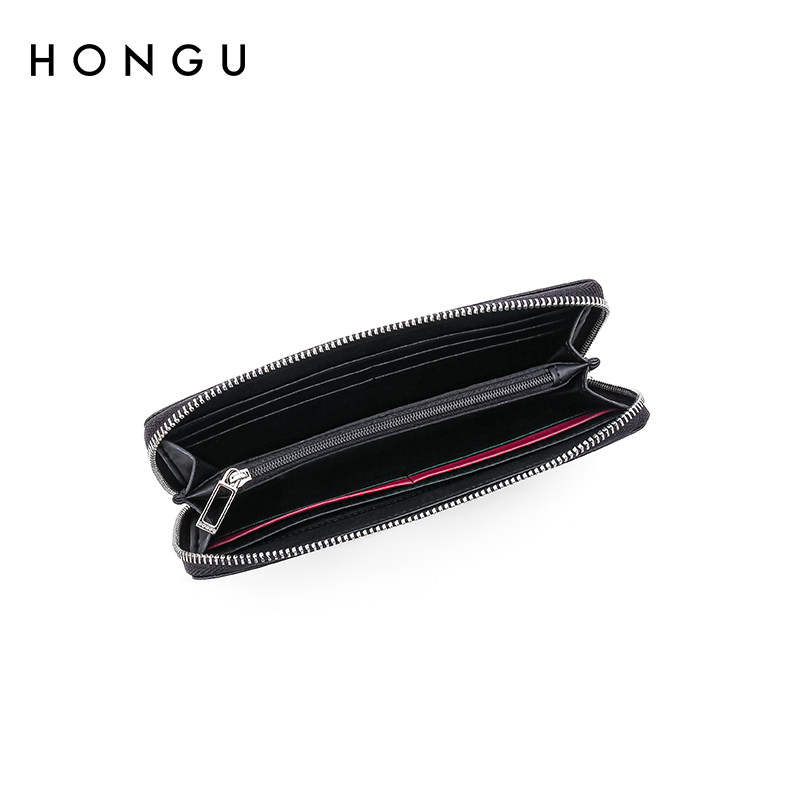 红谷男士真皮长款拉链手抓牛皮钱夹 红谷男包钱包