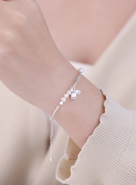 S999足银高级感珍珠郁金香手链女轻奢小众设计感温柔气质ins简约