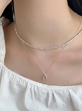 S925纯银许愿骨项链女ins小清新U形锁骨链简约气质小众轻奢高级感