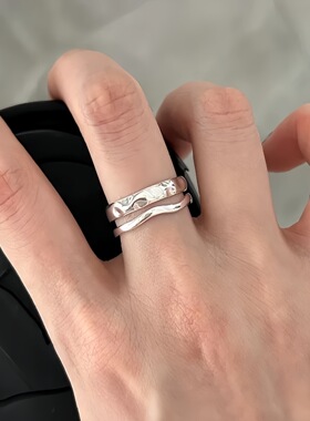 通体999足银双层不规则熔岩戒指女ins简约通勤小众设计感轻奢手饰