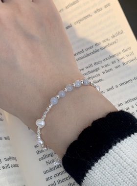 S925银手工碎银子海蓝宝手链