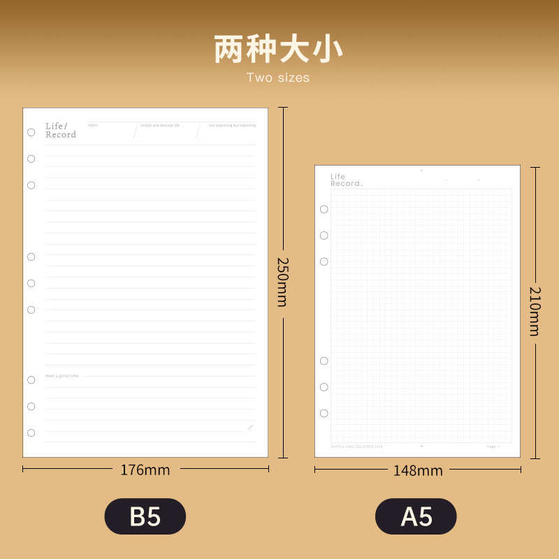 毕加索原野活页本原装替芯100g书写纸可拆卸A5记事本6孔方格笔记本子B5学生横线加厚内芯本9孔可替换-图2