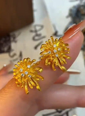 金店同款沙金饰品雪菊耳钉