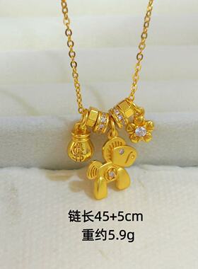 沙金饰品卡通马上有钱花项链