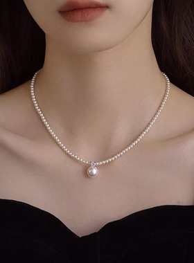 s925纯银施家强光正圆珍珠项链