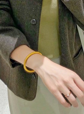 沙金手镯女款卷草纹古法素圈手环