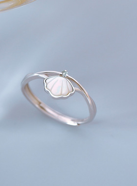 S925银白贝母开口戒指女轻奢