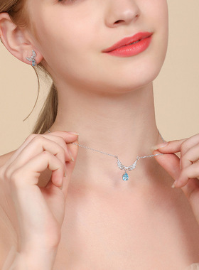 S925纯银天使之翼月光石项链女