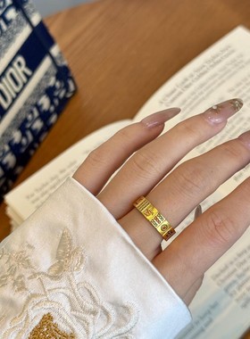 金店同款沙金珐琅彩麻将开口戒指