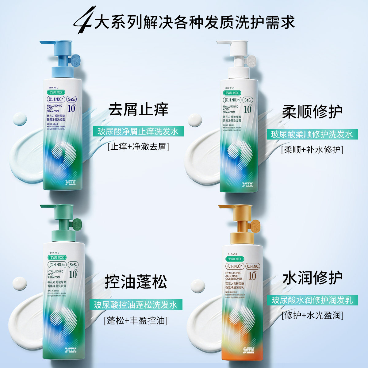 蒂花之秀二硫化硒玻尿酸洗发水护发素沐浴露套装去屑控油蓬松BBBB