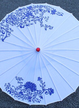 青花瓷吊顶装饰舞蹈汉服旗袍走秀中国风绸布伞油纸伞儿童古风道具