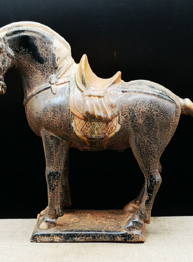 唐三彩釉色战马仿博物馆出土瓷器居家做旧装饰品仿古马到成功摆件