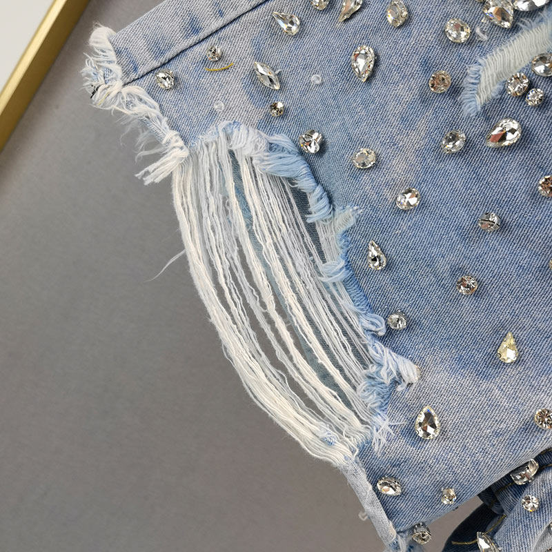 破洞阔腿牛仔短裤女2025夏季新款高腰宽松显瘦欧洲站重工镶钻热裤,淘宝优惠券,粉丝福利购,淘宝优惠卷