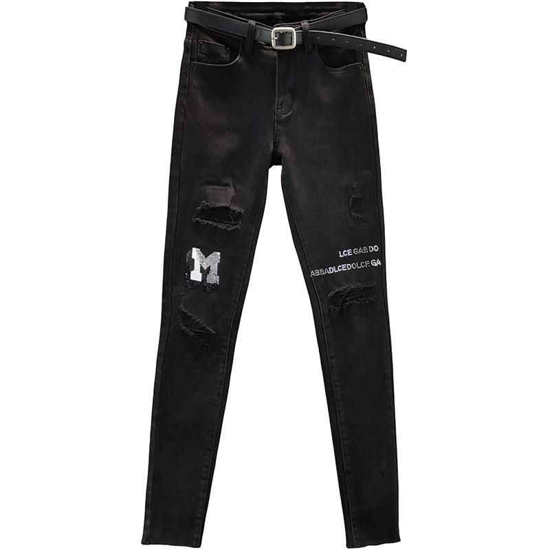 薄绒牛仔裤女2025年冬季新款弹力修身高腰显瘦欧洲站假破洞小脚裤,淘宝优惠券,粉丝福利购,淘宝优惠卷