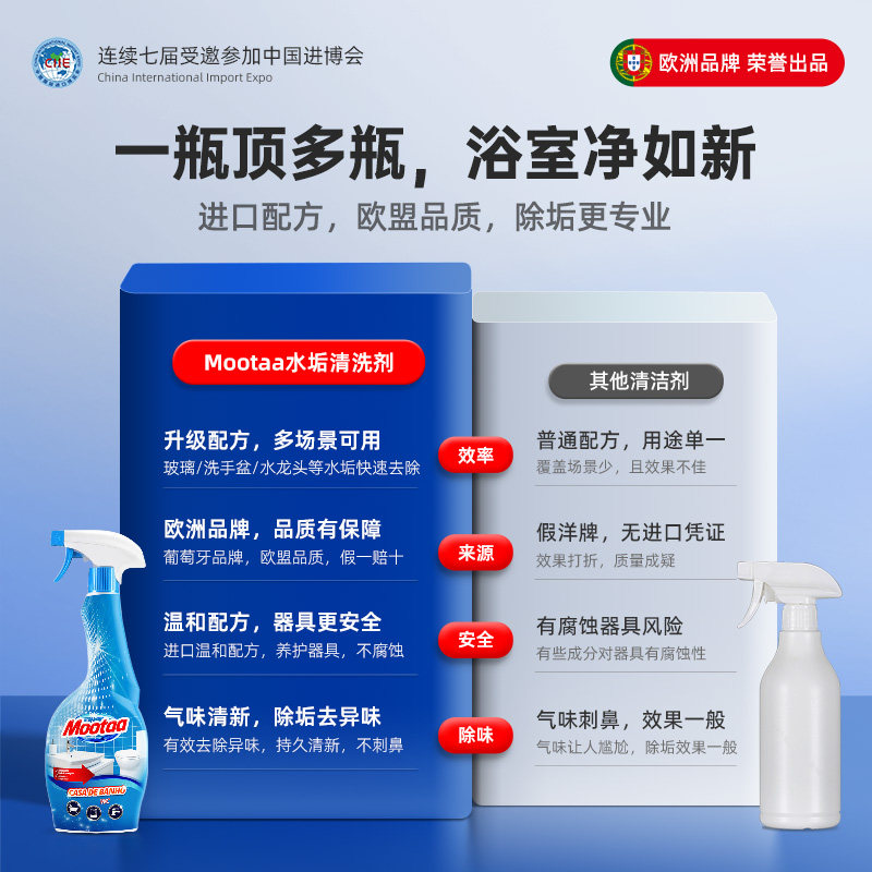 Mootaa水垢清除剂淋浴房浴室玻璃清洁除垢卫生间浴缸清洗神器瓷砖