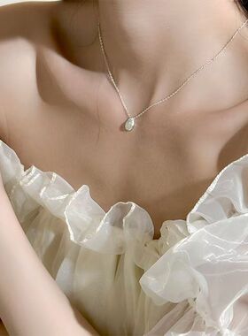韩系简约不规则包边石项链女S925银小众设计轻奢百搭闺蜜款颈链