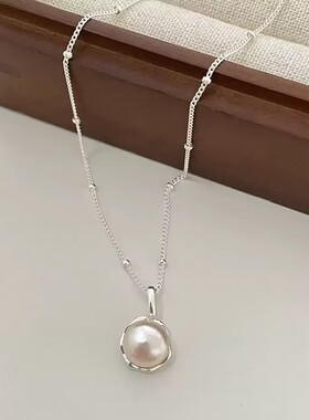 简约百搭珍珠吊坠s925纯银小圆珠链条女式轻奢简约锁骨链学生礼物