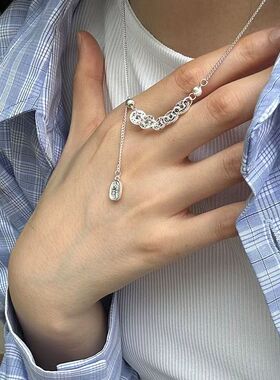 韩系简约抽拉纳福铜钱项链女S925银小众设计轻奢百搭颈链