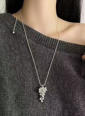 S925银葡萄串可调节抽拉项链女小众设计感轻奢百搭气质锁骨链